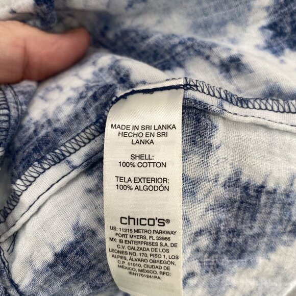 Chicos Dress Womens 1 US Medium Blue Printed Tiered Short Sleeve Notched Neck - Picture 7 of 12